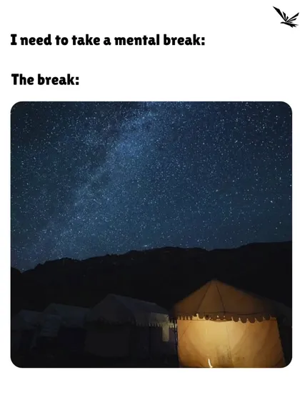 This is the kind of mental break I'm talking about. Forget your deadlines and endless scrolling. Picture yourself camping under a billion stars, with nothing but the sound of the mountains around you. This is pure peace.