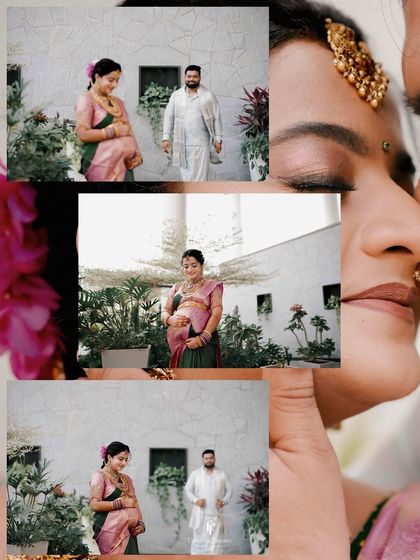 This photo series captures the dynamic between the couple during their Seemantham celebration. The images show their interactions, creating a narrative of their shared excitement.