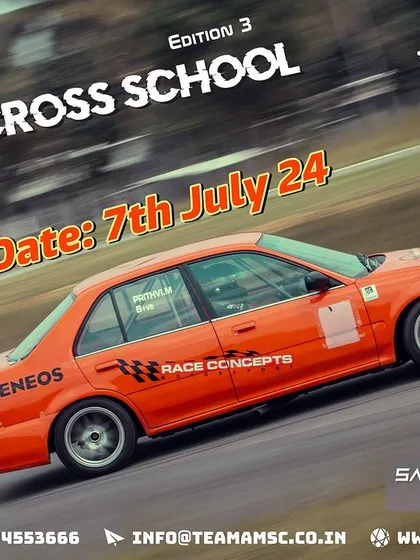 Another promotional graphic for our Autocross School, showcasing the type of modified sedan used for training. We provide the cars, fuel, and tires for a complete arrive-and-drive experience.