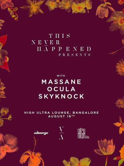 A poster for a "This Never Happened" label showcase. The design is floral and understated, reflecting the label's focus on beautiful, emotive, and melodic electronic music.