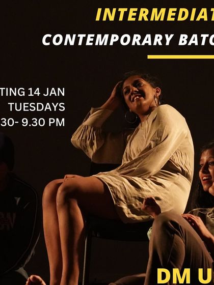 Our Intermediate Contemporary batch is for seasoned movers. These classes, held on Tuesday evenings, are designed to challenge and inspire.