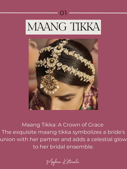 The Maang Tikka is a crown of grace. This exquisite headpiece symbolizes the union of the bride and groom and adds a celestial glow to the bridal ensemble.