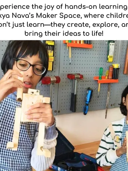 Two children work together to assemble a wooden robot in our Maker Space. This parent-child woodworking workshop is designed to foster collaboration, creativity, and a shared sense of accomplishment.