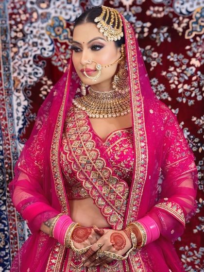 Another angle of this bride's look, showing how the makeup complements her features and her outfit.