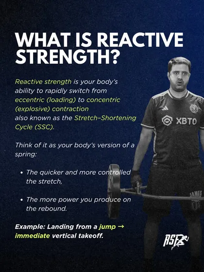 Reactive strength is your body's ability to rapidly switch from an eccentric (loading) to a concentric (explosive) contraction. Think of it as your body's spring.