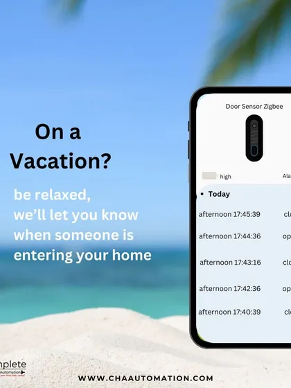 Enjoy your vacation without a single worry about home security. Our door and window sensors send instant alerts to your phone, logging every opening and closing, so you are always aware of any activity back home.