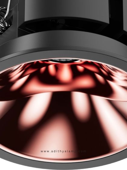 A close-up of our classic downlight with a stunning rose-gold reflector. This design not only provides warm, glare-free illumination but also adds a touch of decorative elegance, making it a perfect choice for high-end residential and corporate interiors.