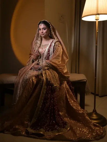 Creating a regal look for my beautiful NRI bride, Nuha. This Muslim bridal look features a flawless airbrush base with defined eyes and a soft lip, complementing her magnificent embroidered sharara. The entire look was designed to be lightweight and last through the entire nikah ceremony.