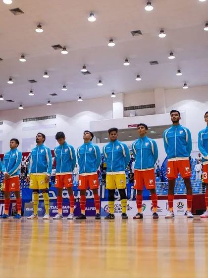 The Indian team lined up before their match against Kuwait in the AFC Futsal Asian Cup Qualifiers.