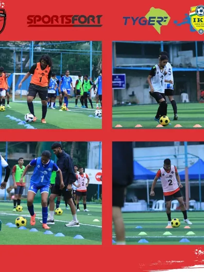 Players during a drill session at the IKF Prosoccerglobal Workshop. I ensure every participant gets a chance to showcase their technical skills in front of professional scouts.