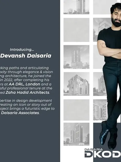 Introducing my brother, Ar. Devansh Daisaria. After completing his Masters at AA DRL in London and working at Zaha Hadid Architects, he brings a futuristic and expressive edge to our firm.