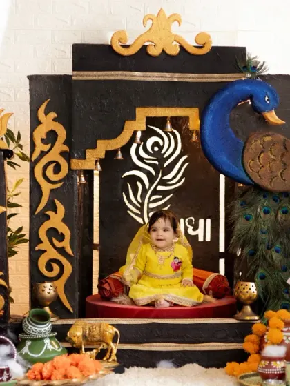 The full view of our grand Janmashtami setup, fit for a little god or goddess.