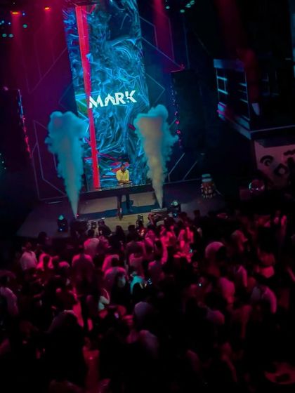 The grand stage setup at Sunburn Union with CO2 cannons.