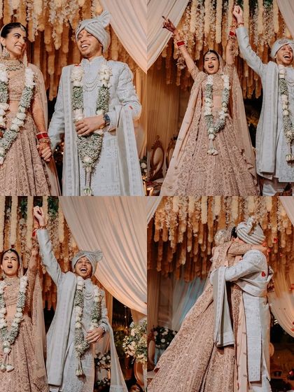 The pure, unadulterated joy of being just married. Her makeup is designed to look flawless through every cheer and hug.