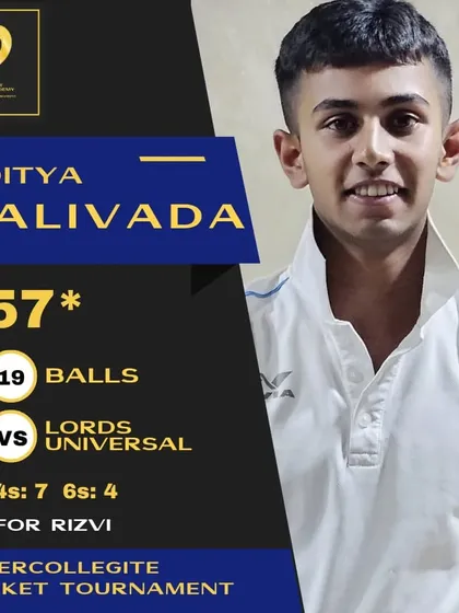 Aditya Balivada drops bombs with an explosive 57 not out from just 19 deliveries in an Intercollegiate tournament.