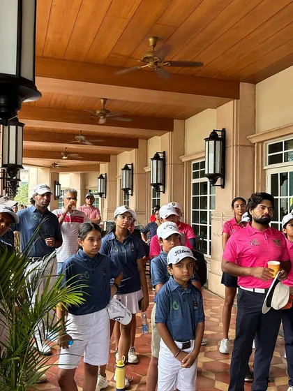My players listening intently during the pre-round briefing at our invitational. We cover strategy, pairings, and format.