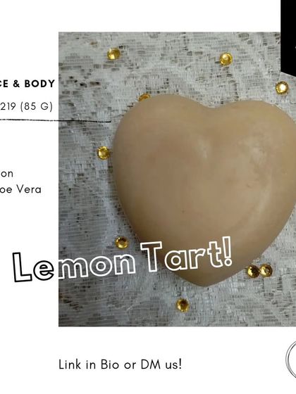 The 'Lemon Tart' soap is a simple, heart-shaped bar with a bright, zesty lemon scent. It's made with Aloe Vera to ensure it cleanses without stripping the skin of its natural moisture.