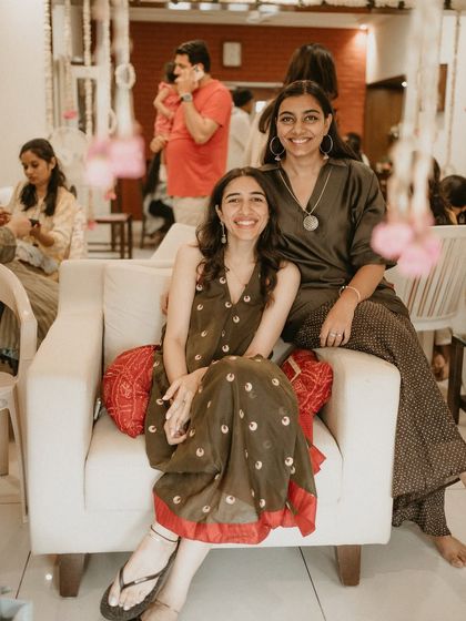 Another shot of us enjoying the mehendi. We believe in wearing our philosophy, and our coordinated brown outfits from homegrown labels are a perfect example of our personal style.