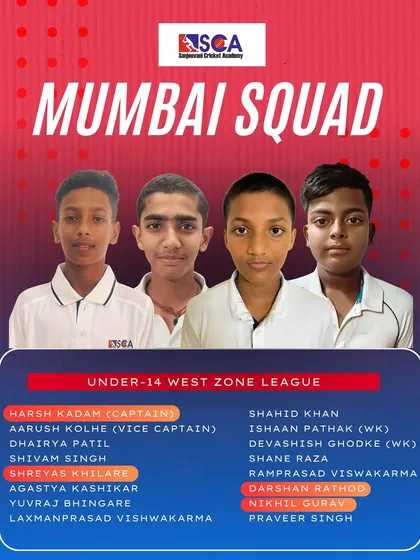 Four of our academy players were selected for the Mumbai Under-14 West Zone League squad. A special congratulations to Harsh Kadam for being appointed as the Captain of the team.