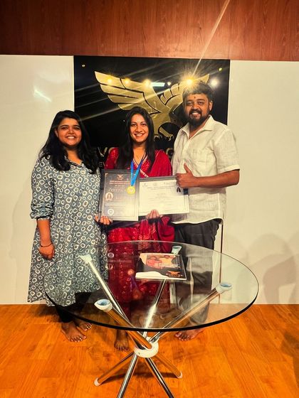 A student from Batch 06 celebrating her graduation. This is the culmination of her hard work, creativity, and dedication throughout the course.