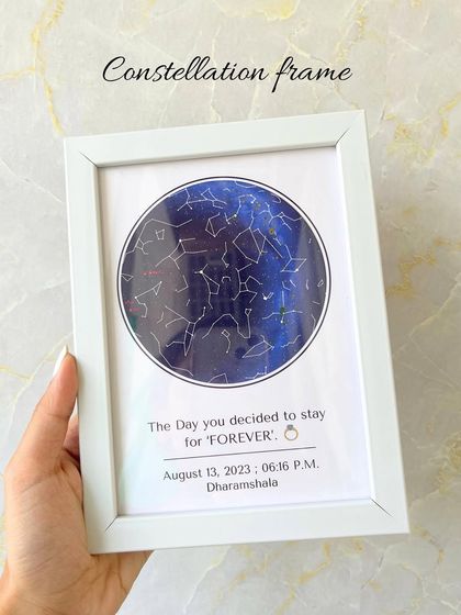 Our constellation frame is a beautiful way to remember a special day. We customize it with the date, time, and location to create a map of the stars from that exact moment.