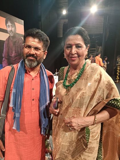 A group photo with all the wonderful artists after a soul-satisfying jugalbandi concert at Chowdiah Memorial Hall. The camaraderie on and off stage is what makes these events so memorable.