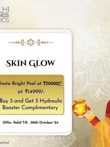 Get your festive skin glow with our Insta Brite Peel, offered with complimentary Hydraulic Boosters as part of our Karwa Chauth special.