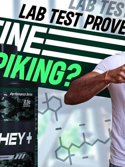 Thumbnail for my lab test video investigating creatine spiking in Maxener's Nitro Whey+.