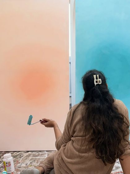 Here I am painting the "Lime & Soda" pieces. I use rollers to create the super smooth, blended gradient effect.