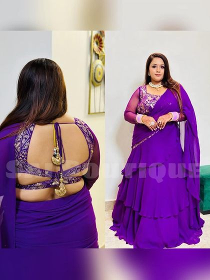 A closer look at the stunning back design of this purple lehenga. It’s all in the details.