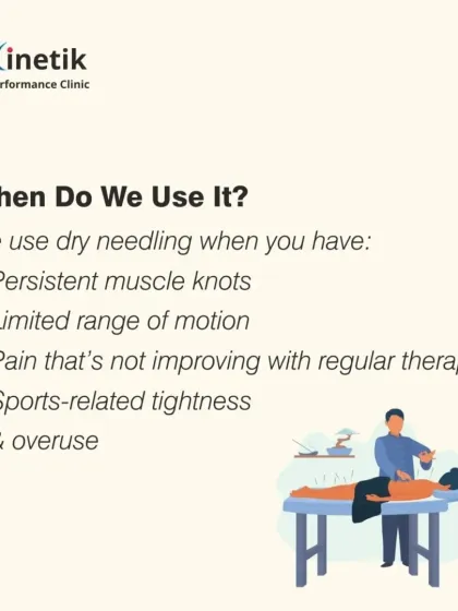 When do I use dry needling? I use it for persistent muscle knots, limited range of motion, and pain that isn't improving with other therapies. It is particularly effective for sports-related tightness and overuse injuries.