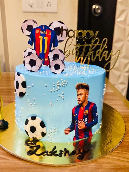 A Neymar-themed football cake, celebrating a fan's love for the sport and their favorite player.