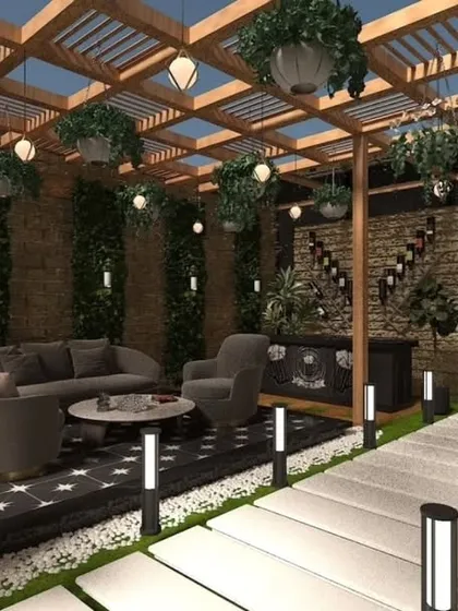 A wider view of the proposed Bulandshahr project, showing the pergola, pathway, and surrounding landscape design.