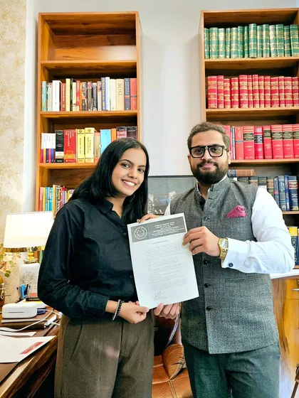 We provide practical training for our interns, giving them exposure to real cases. Here, I am presenting an internship completion certificate to Ms. Nandini of ICFAI Dehradun.