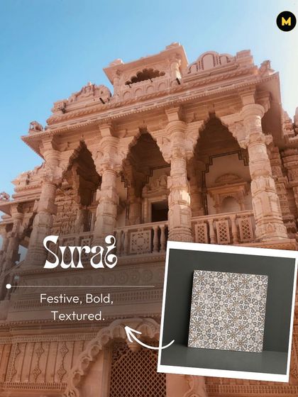 Surat is festive, bold, and textured. This intricately patterned tile reflects the city's rich textile history and vibrant, celebratory culture.