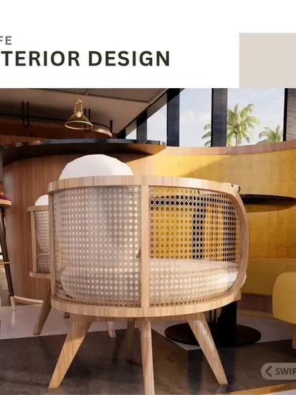 Details matter in creating a premium experience. This close-up shows the custom-selected seating for a cafe project, featuring a natural wood frame and woven cane back. This choice adds texture, warmth, and a sense of craftsmanship to the overall interior design.
