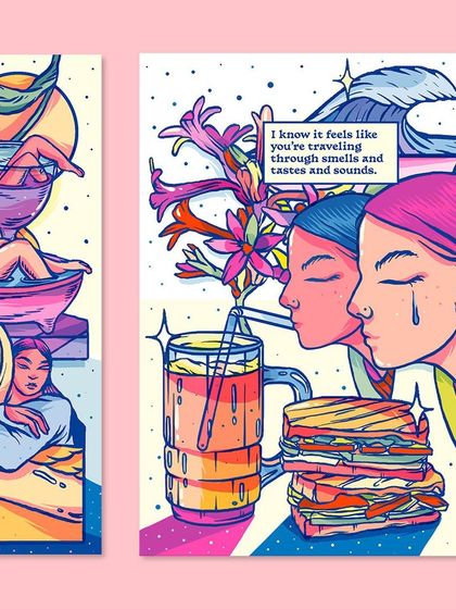 A detail from the zine showing how different memories and senses are intertwined.