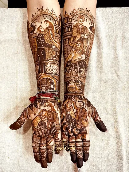 Another view of the heavy bridal design, showcasing the intricate details of the various figures and the beautiful flow of the overall pattern.