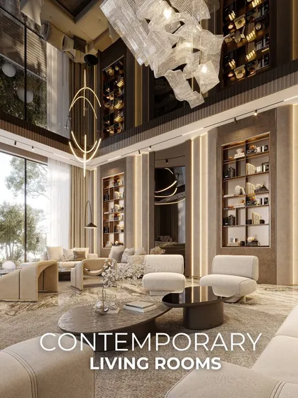This double-height living space harmonizes contemporary design with timeless elegance, showcasing how I approach interior architecture. The interplay of natural light from large windows, sculptural lighting fixtures, and a curated material palette creates a sophisticated dialogue between form and function.