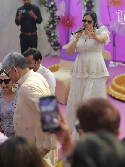 Getting the crowd involved during a wedding game. I love to move around and engage directly with guests, ensuring no one is left out of the fun.