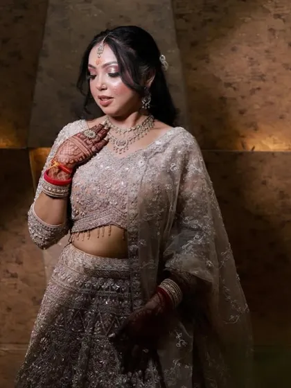 A close-up of the soft smokey eye and flawless base. This look is perfect for a bride who wants to look glamorous yet natural.