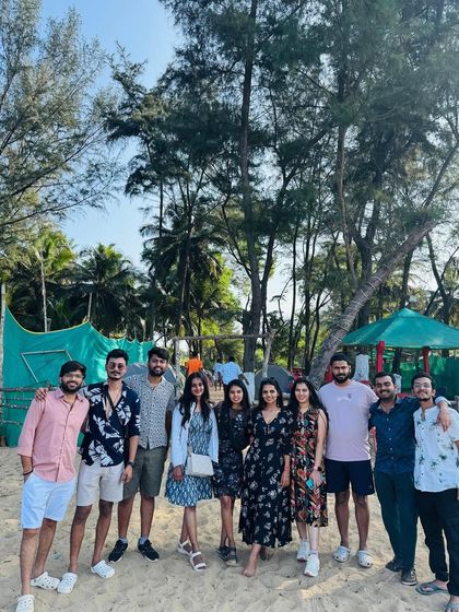 Our group at the beach campsite, a perfect way to experience the coastal vibe of Gokarna.