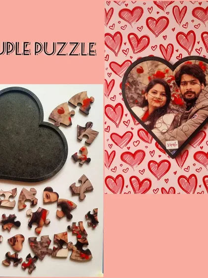 A fun and romantic gift, this heart-shaped jigsaw puzzle is made from your own photo. It's a playful keepsake that you can put together, turning a picture into an interactive experience.