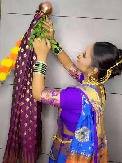 A client celebrating Gudi Padwa, with her makeup and styling reflecting the joy of the new year.