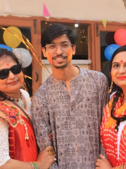 Our choreographer celebrating Holi with studio members. We foster a close-knit community where instructors and students celebrate and dance together.