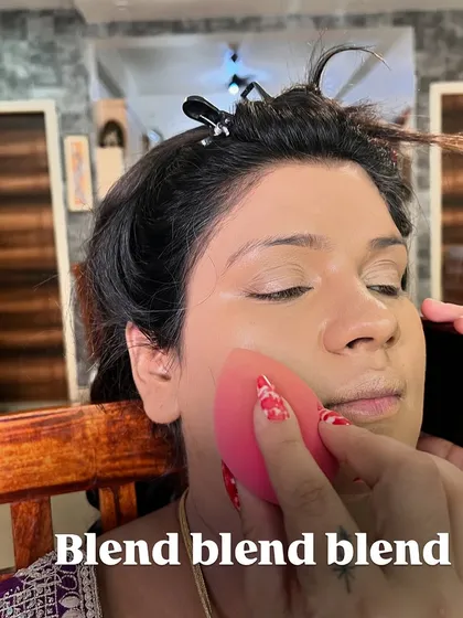 Blend, blend, blend! Using a damp sponge to press the foundation into the skin ensures it melts in and looks like real skin, not a mask.