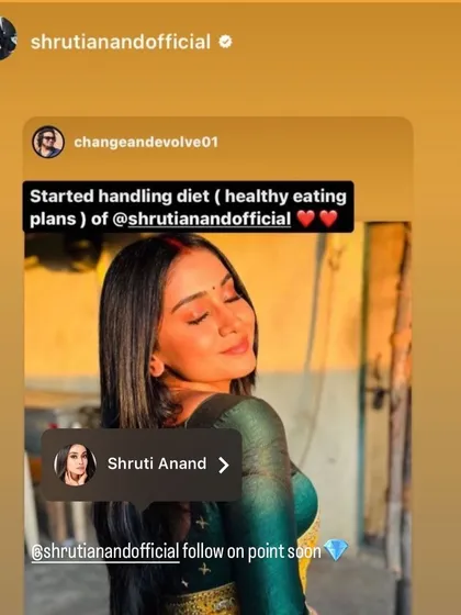 I'm excited to be handling the healthy eating plans for actress Shruti Anand. It's a joy to guide clients who are dedicated to their wellness journey.