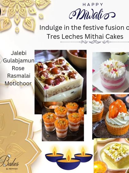 My festive fusion Tres Leches cakes are a perfect alternative to traditional mithai. I offer flavors like Jalebi, Gulab Jamun, Rose, Rasmalai, and Motichoor.