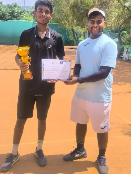 Photos tracking the journey of Kshitij Sinha, a 14-year-old winning his first U18 All India title and making consecutive finals appearances, highlighting his rapid rise in national rankings.