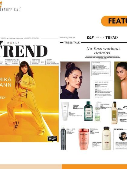 The full-page spread from my feature in the Athleisure Fashion issue of DLF Malls Trend magazine, where I provided expert advice on workout hairdos.